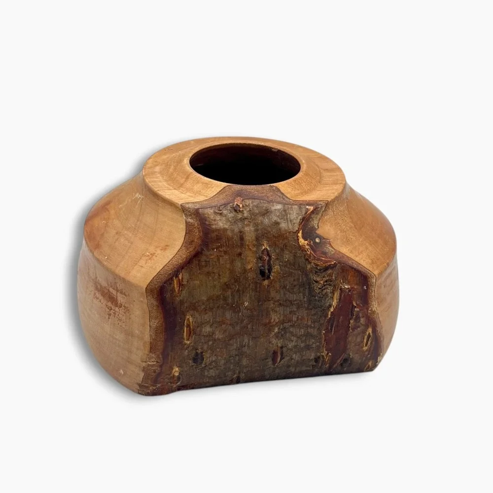 Live Edge Burl Wood Vase Bowl Natural Bark Pot Rustic Studio Art Pottery